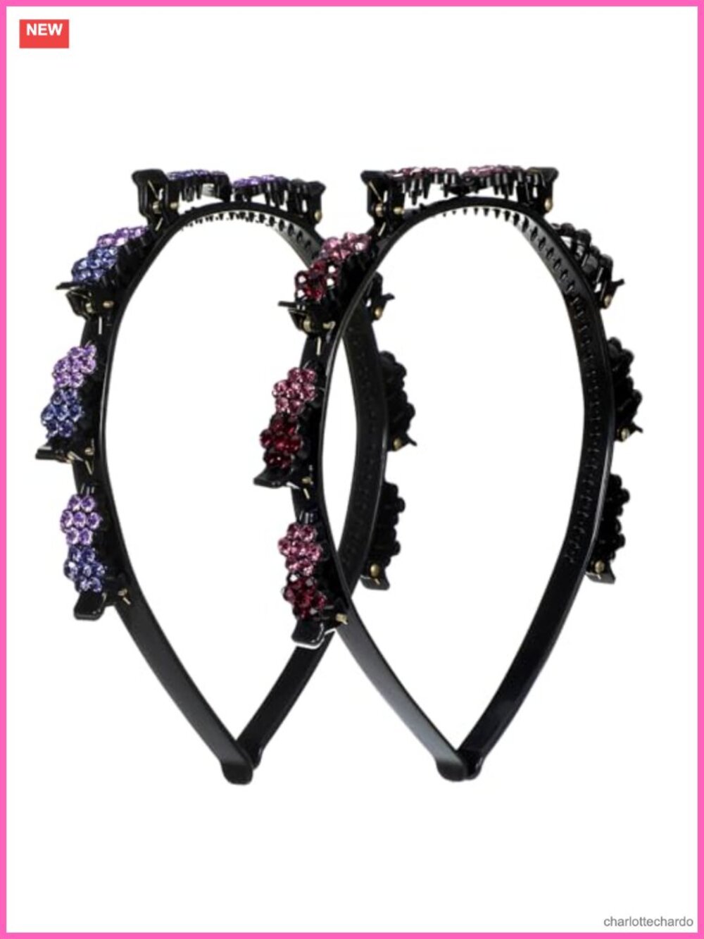 2Pc Rhinestone Flower Headbands with Clips Bangs Hair Styling Set